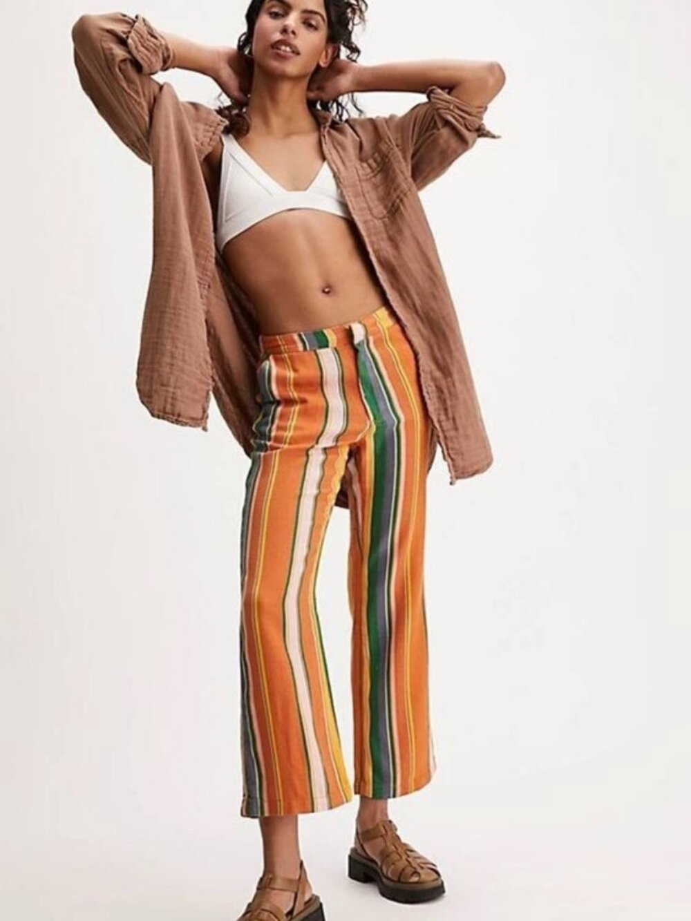 FREE PEOPLE La Paz Cropped Striped Pants SUMMER Sz 12 NWOT